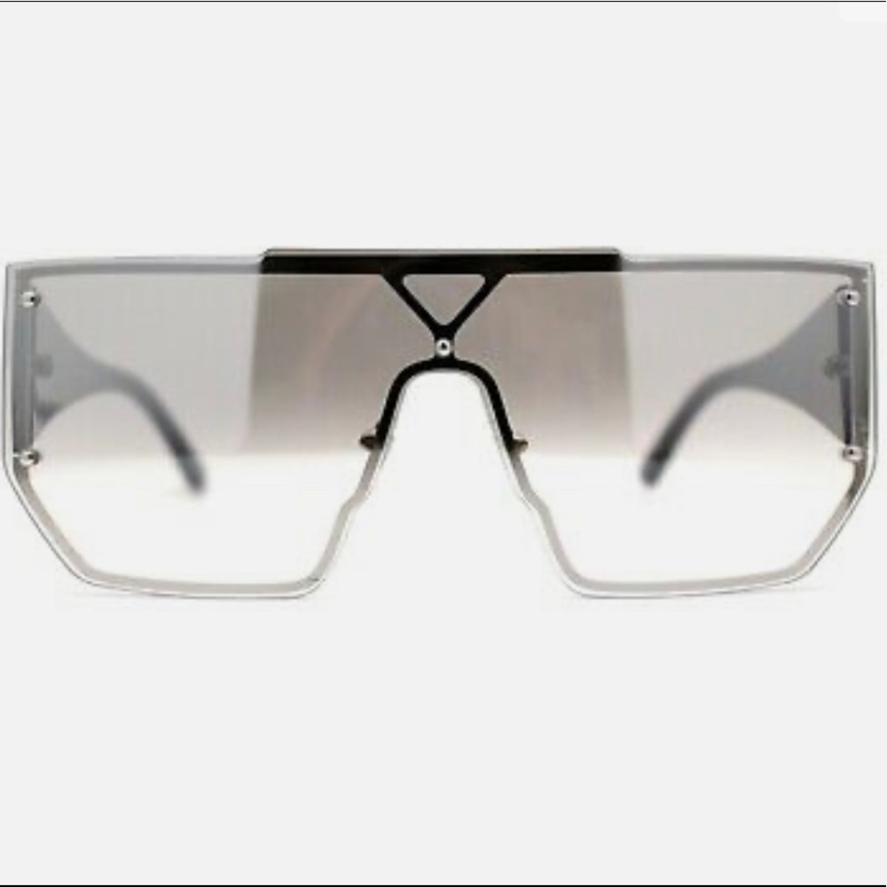 Oversize Square Shield Flat Top Exposed Lens Sunglasses. Black arms